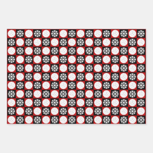 Volleyball en Snowflake Red en Black Kerstmis Inpakpapier Vel (Voorkant)