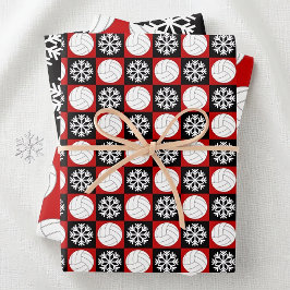 Volleyball en Snowflake Red en Black Kerstmis Inpakpapier Vel