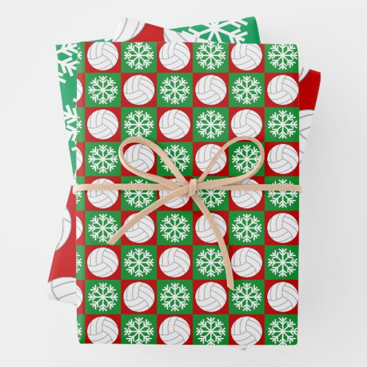 Volleyball en Snowflake Red en Green Kerstmis Inpakpapier Vel (In situ)