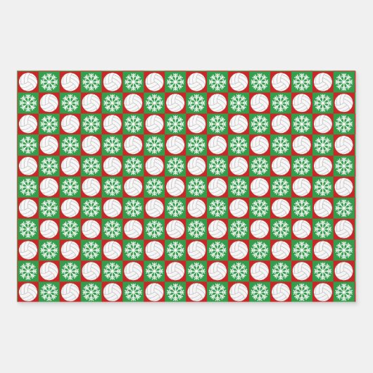 Volleyball en Snowflake Red en Green Kerstmis Inpakpapier Vel (Voorkant)