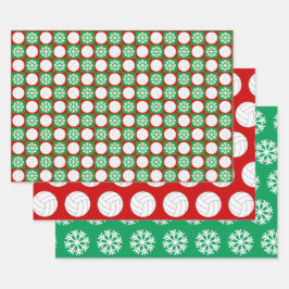 Volleyball en Snowflake Red en Green Kerstmis Inpakpapier Vel