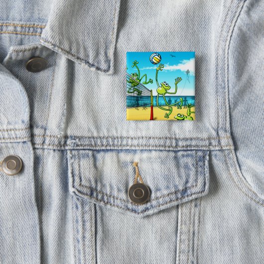 Volleyball Frog Vierkante Button 5,1 Cm (In situ)