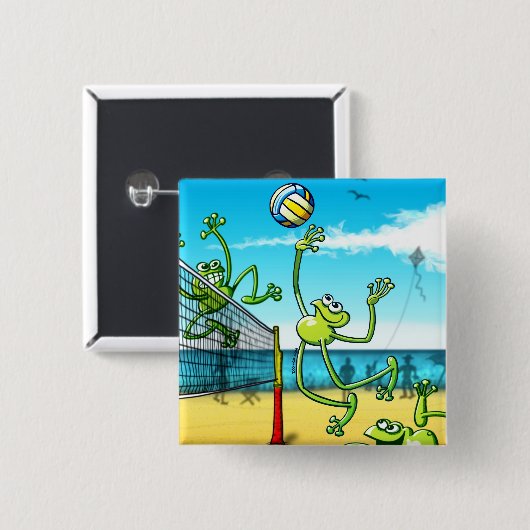 Volleyball Frog Vierkante Button 5,1 Cm (Voorkant /achterkant)
