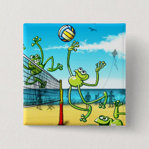 Volleyball Frog Vierkante Button 5,1 Cm