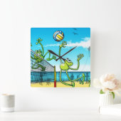Volleyball Frog Vierkante Klok (Huis)