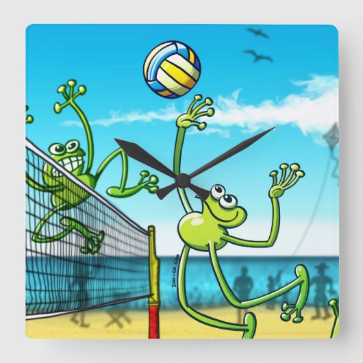 Volleyball Frog Vierkante Klok (Voorkant)