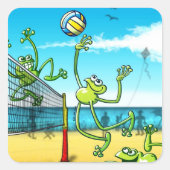 Volleyball Frog Vierkante Sticker (Voorkant)