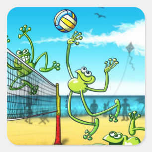 Volleyball Frog Vierkante Sticker