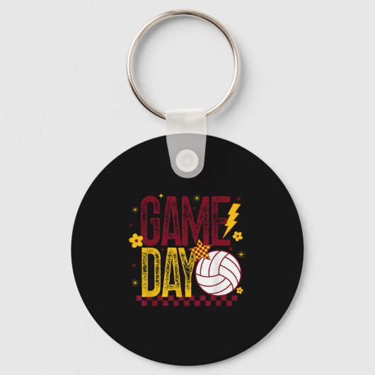 Volleyball Game Day Retro Girls Volleyball Mom Mar Sleutelhanger (Voorkant)