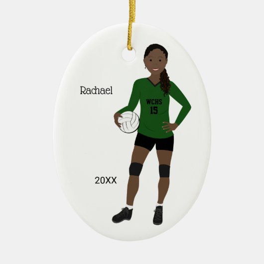Volleyball Girl Black Hair Green & Black Keramisch Ornament (Voorkant)