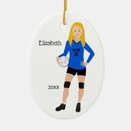 Volleyball Girl Blonde Blue & Black Keramisch Ornament
