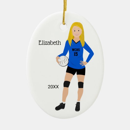 Volleyball Girl Blonde Blue & Black Keramisch Ornament (Voorkant)