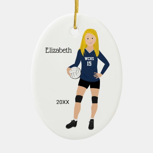Volleyball Girl Blonde Dark Blue & Black Keramisch Ornament (Voorkant)