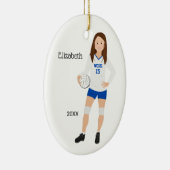 Volleyball Girl Brunette Blue & White Keramisch Ornament (Rechts)