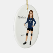 Volleyball Girl Brunette Dark Blue & Black Keramisch Ornament (Rechts)