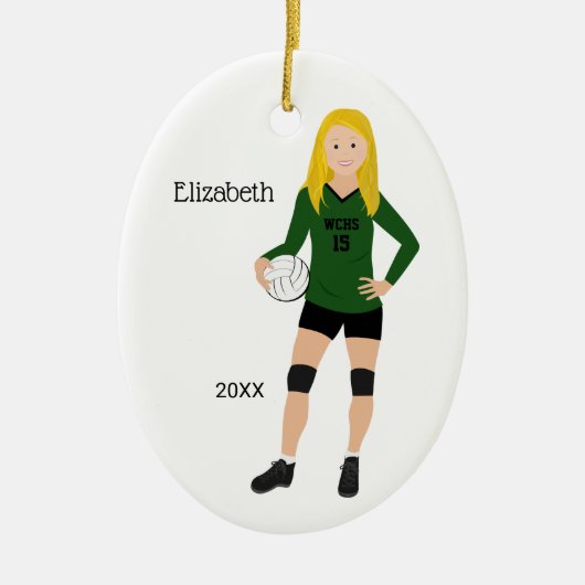 Volleyball Girl Brunette Green & Black Keramisch Ornament (Voorkant)