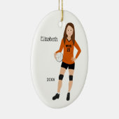 Volleyball Girl Brunette Oranje & Black Keramisch Ornament (Rechts)