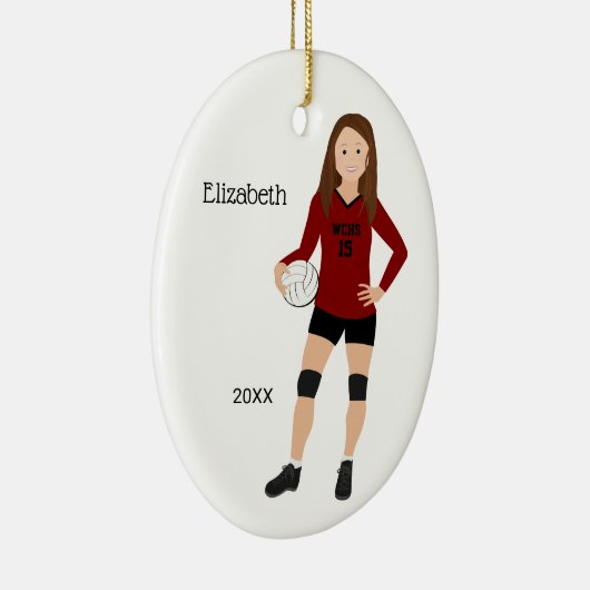 Volleyball Girl Brunette Red en Black Keramisch Ornament (Rechts)
