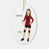 Volleyball Girl Brunette Red en Black Keramisch Ornament (Links)