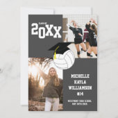 Volleyball Graduation Sports Grey Announcement Kaart (Voorkant)