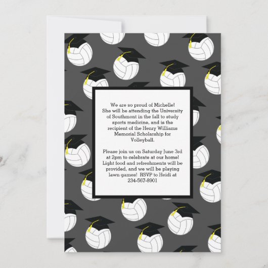 Volleyball Graduation Sports Grey Announcement Kaart (Achterkant)
