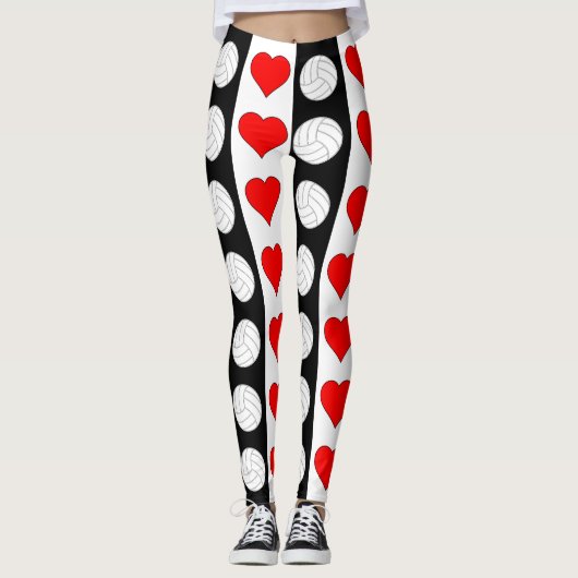 Volleyball Heart Black White en Red Contrast Pants Leggings (Voorkant)