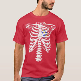 Volleyball Heart Skeleton Ribcage Halloween Love V T-shirt