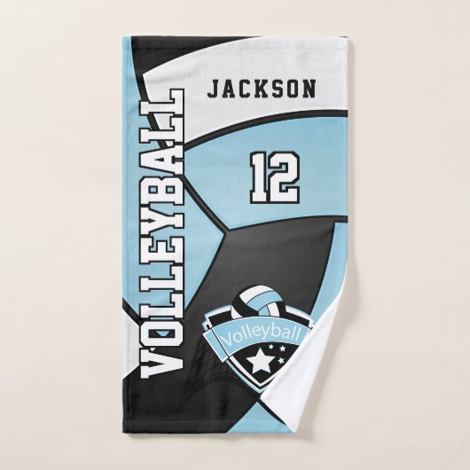Volleyball in Baby Blue, Black en White Handdoek (Handdoek)