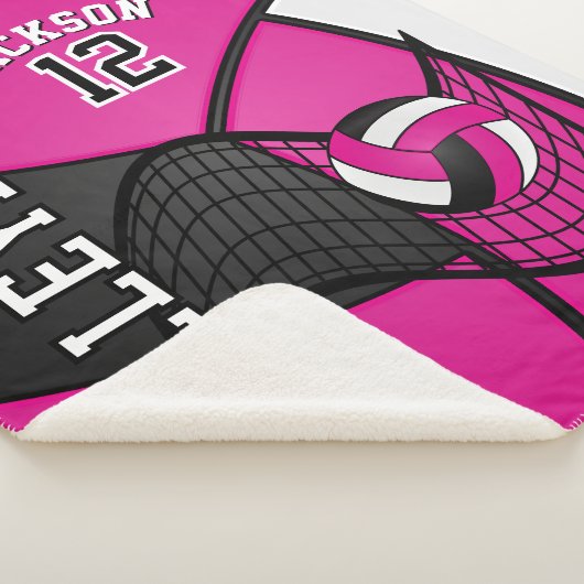 Volleyball in Hot Pink, Black en White Sherpa Deken (3/4)