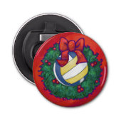 Volleyball Kerstbal Button Flesopener (Voorkant)
