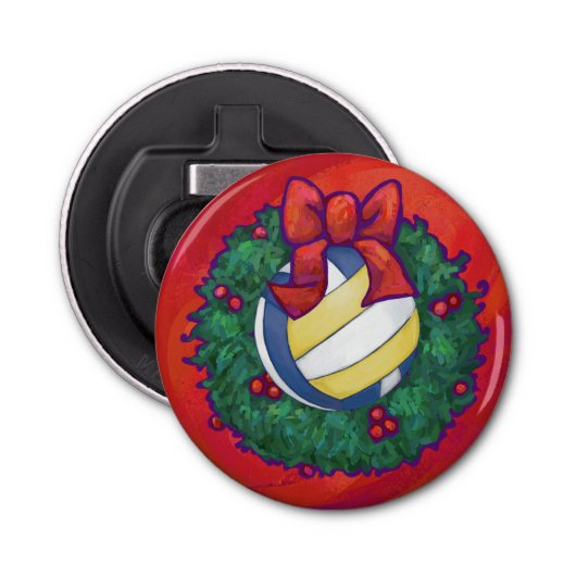 Volleyball Kerstbal Button Flesopener (Voorkant)