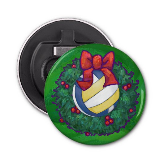 Volleyball Kerstbal Button Flesopener (Voorkant)