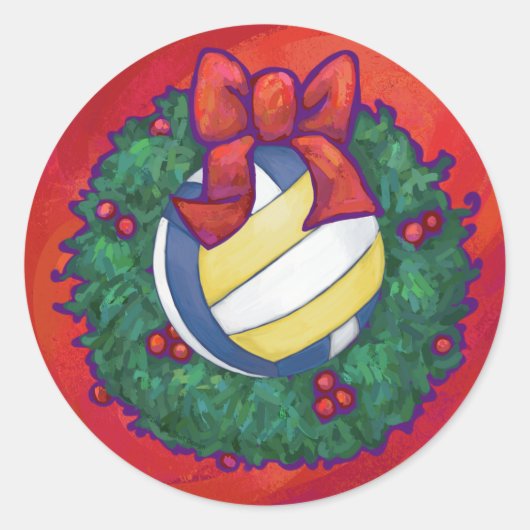Volleyball Kerstbal Ronde Sticker (Voorkant)