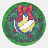 Volleyball Kerstbal Ronde Sticker (Voorkant)