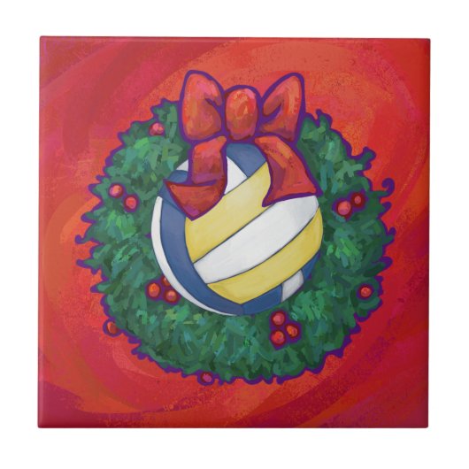 Volleyball Kerstbal Tegeltje (Voorkant)