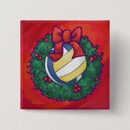 Volleyball Kerstbal Vierkante Button 5,1 Cm (Voorkant)