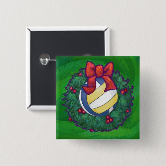 Volleyball Kerstbal Vierkante Button 5,1 Cm (Voorkant /achterkant)