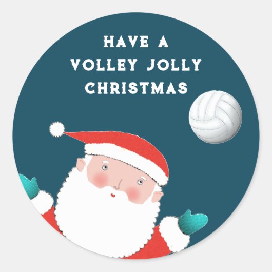 Volleyball-kerstkaartenkaarsster Ronde Sticker (Voorkant)