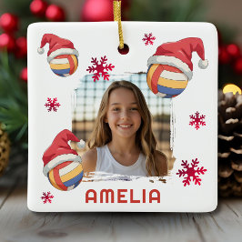 Volleyball Kerstman Hoed Naam Foto Kerstmis Keramisch Ornament