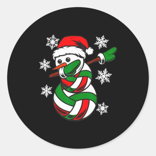 Volleyball Kerstmuts Sneeuwman Kerstmis Grappige V Ronde Sticker (Voorkant)