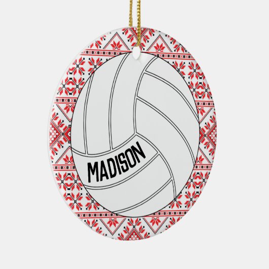 Volleyball-kerstversiering met aangepaste tekst keramisch ornament (Rechts)