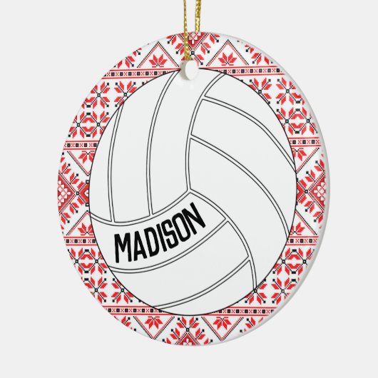 Volleyball-kerstversiering met aangepaste tekst keramisch ornament (Links)