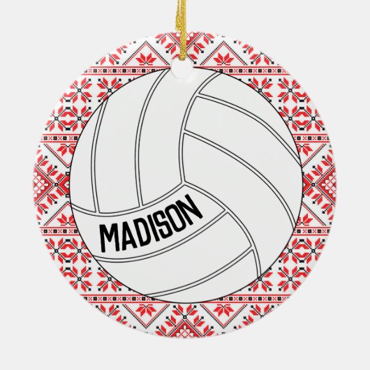 Volleyball-kerstversiering met aangepaste tekst keramisch ornament (Achterkant)