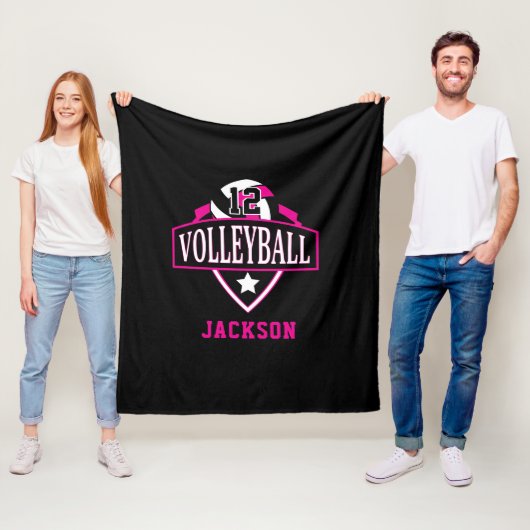 Volleyball-Logo met DIY-nummer - Hot-roze Fleece Deken (In situ)