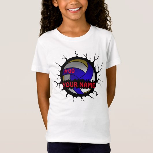 Volleyball-Logo, Volleyball-aangepaste naam T-shirt (Voorkant)