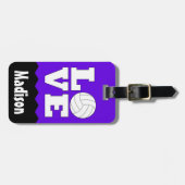 Volleyball LOVE Aangepaste naam en kleur Kute Bag  Bagagelabel (Voorkant horizontaal)