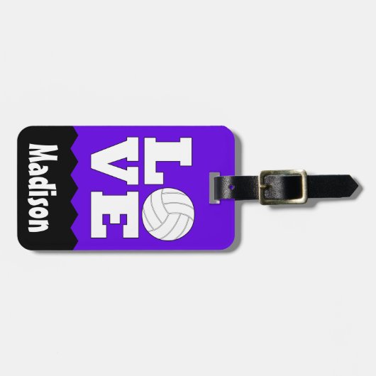 Volleyball LOVE Aangepaste naam en kleur Kute Bag Bagagelabel (Voorkant horizontaal)