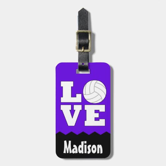 Volleyball LOVE Aangepaste naam en kleur Kute Bag  Bagagelabel (Voorkant verticaal)