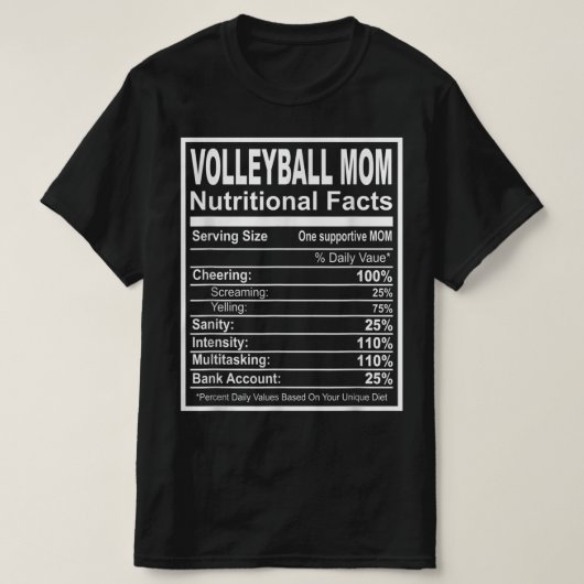 Volleyball Ma Nutritional Facts T-shirt (Design voorkant)