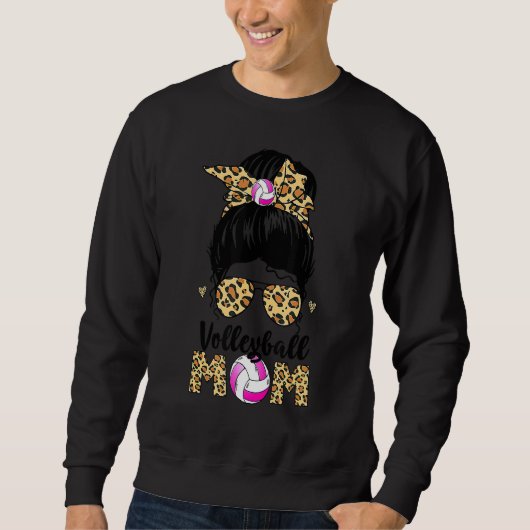 Volleyball mama Leopard Messy Bun Ball mama's Trui (Voorkant)